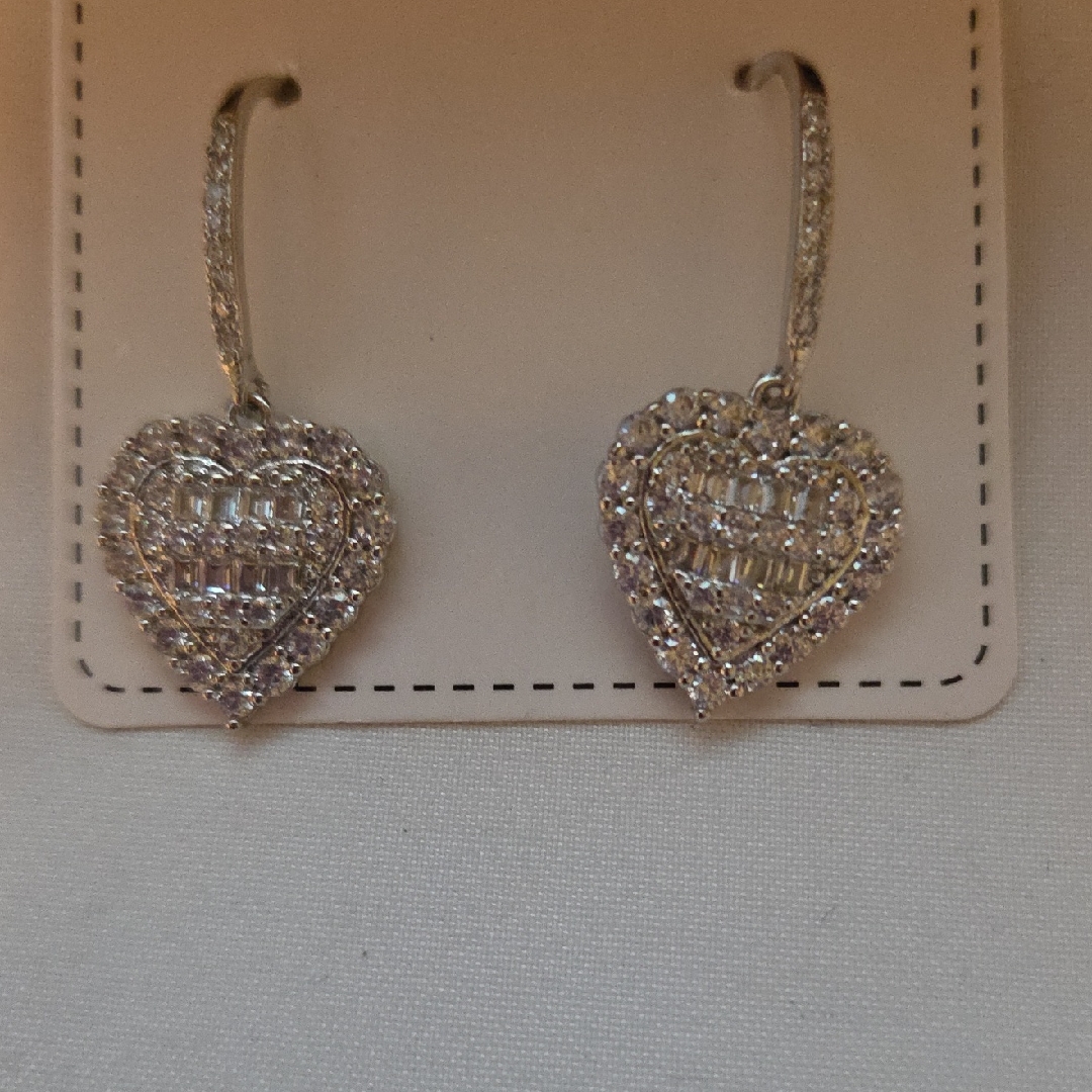 Sparkling Silver Heart Drop Earrings 5$